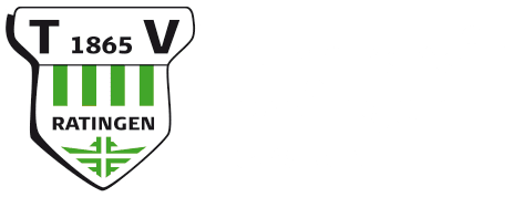 Wappen des TV Ratingen 1865 mit grünen Streifen und stilisiertem Fußball-Motiv in Schwarz-Weiß.